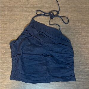 Open Edit Ruched Blue Halter Top